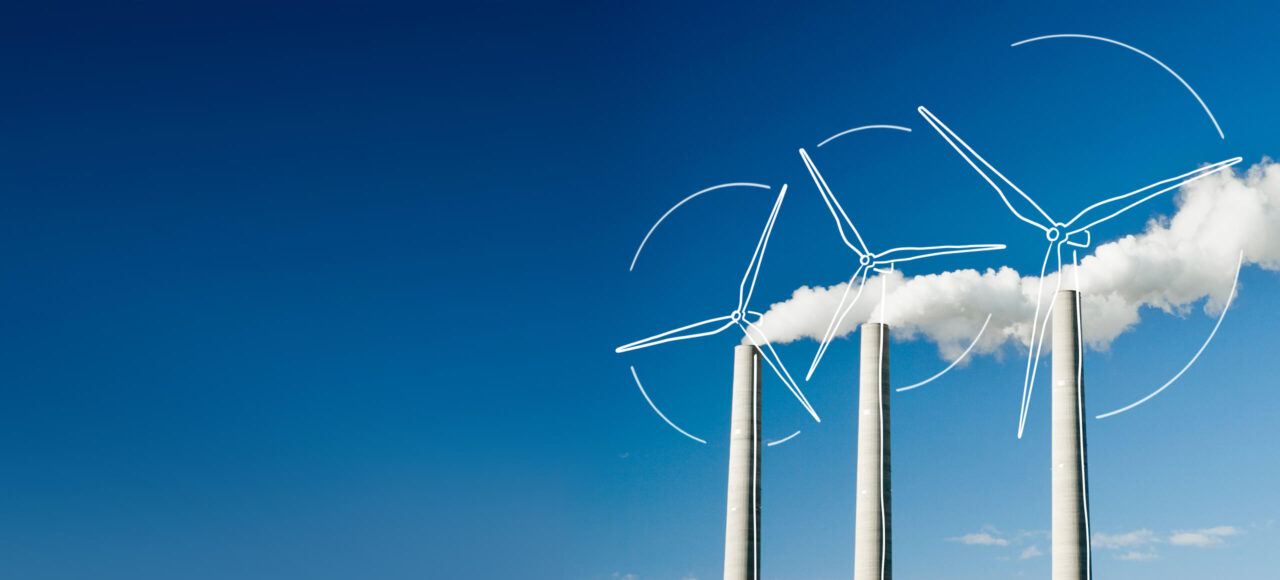 Drawed turbines above chimneys